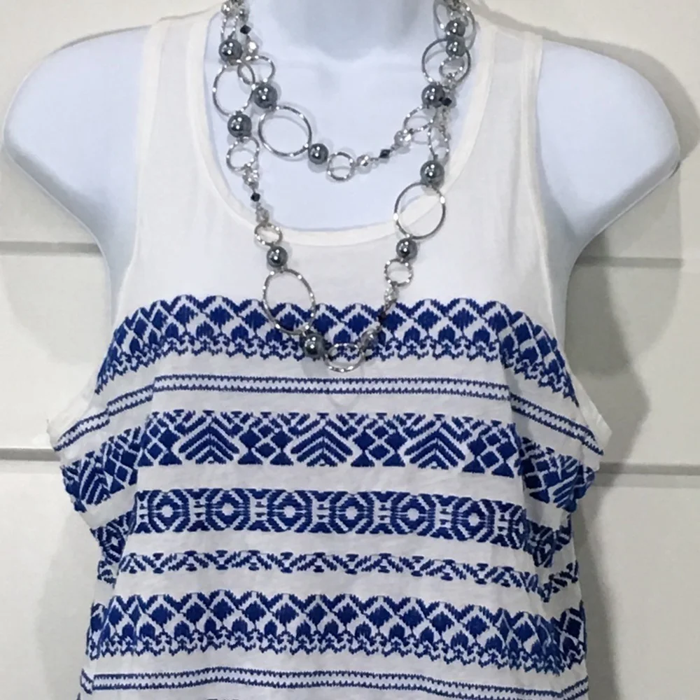 J. Crew white with blue embroidered tank top - Picture 3 of 6